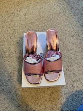 The Drop Pink Metallic Clear Strap Block Heel Mules Size 6